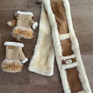 UGG Fingerless Cuff Gloves and scarf set